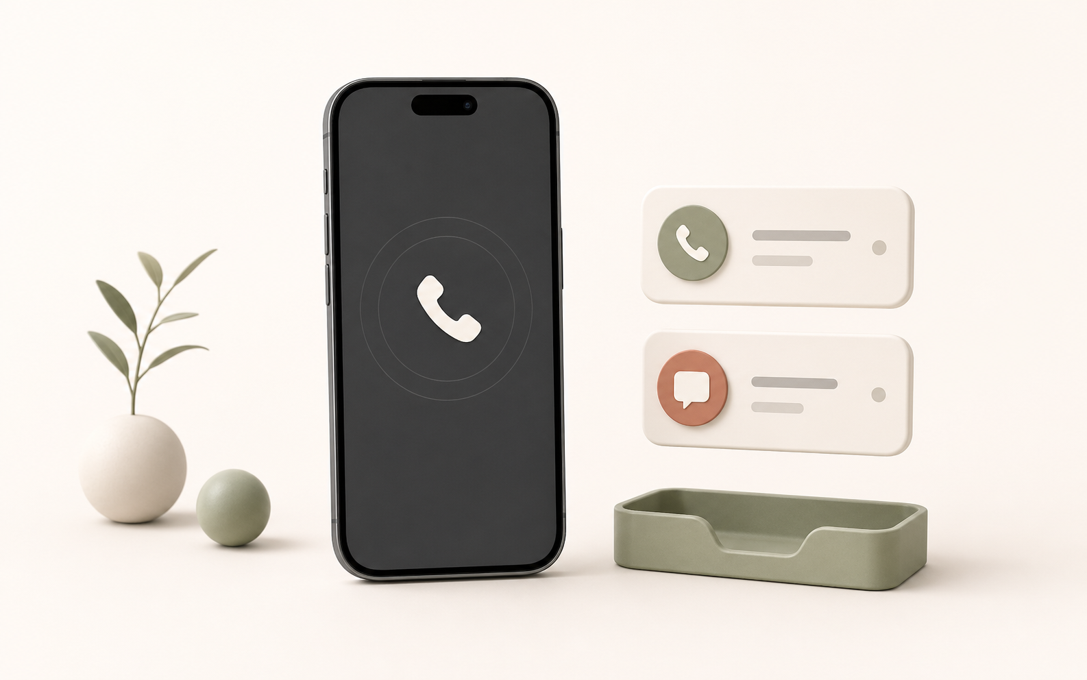Smartphone mit Anrufsymbol und sortierten Benachrichtigungskarten.