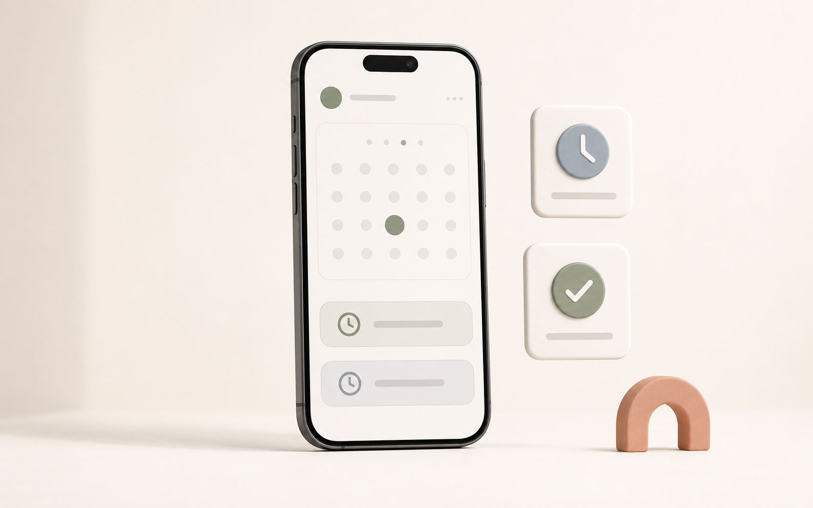 Smartphone mit abstrakter Kalender- und Terminbuchungsoberfläche.